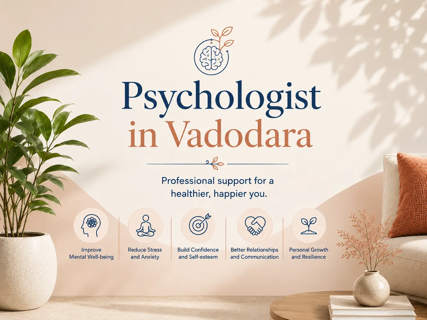 Psychologist in Vadodara offering professional mental health support for stress relief, emotional well-being, confidence, and personal growth