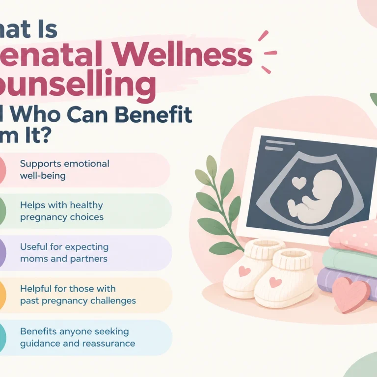 Prenatal wellness counselling in Vadodara at The Mind Clinic – Dr. Shachi Patel for emotional wellbeing during pregnancy.