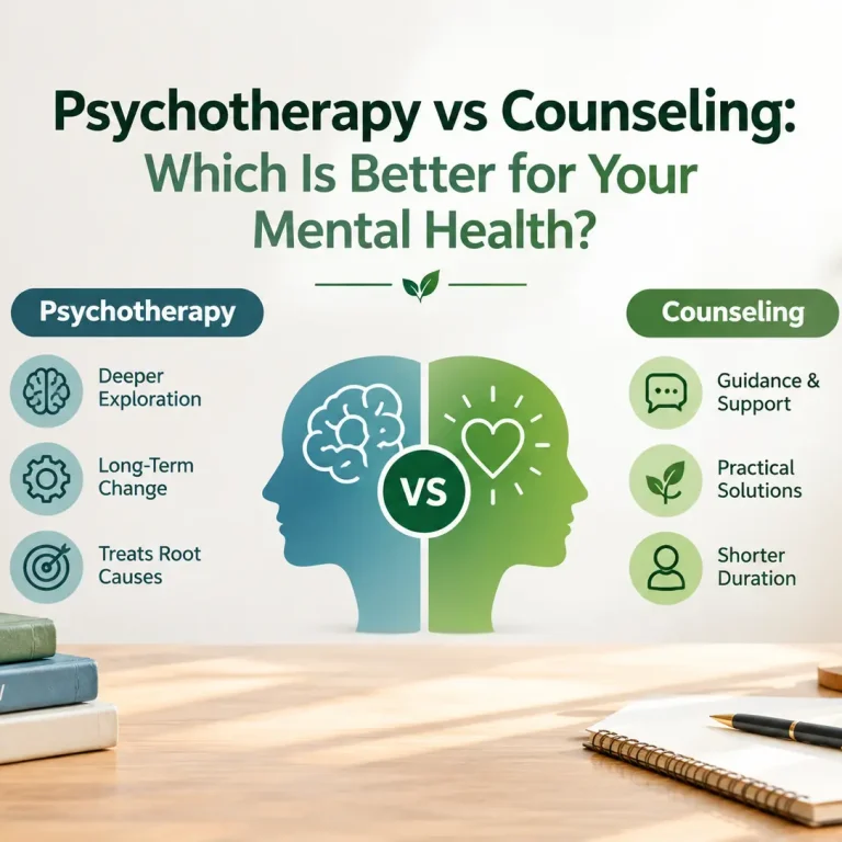 Psychotherapy vs Counseling: A guide to choosing the right mental health support for emotional well-being at The Mind Clinic in Vadodara.